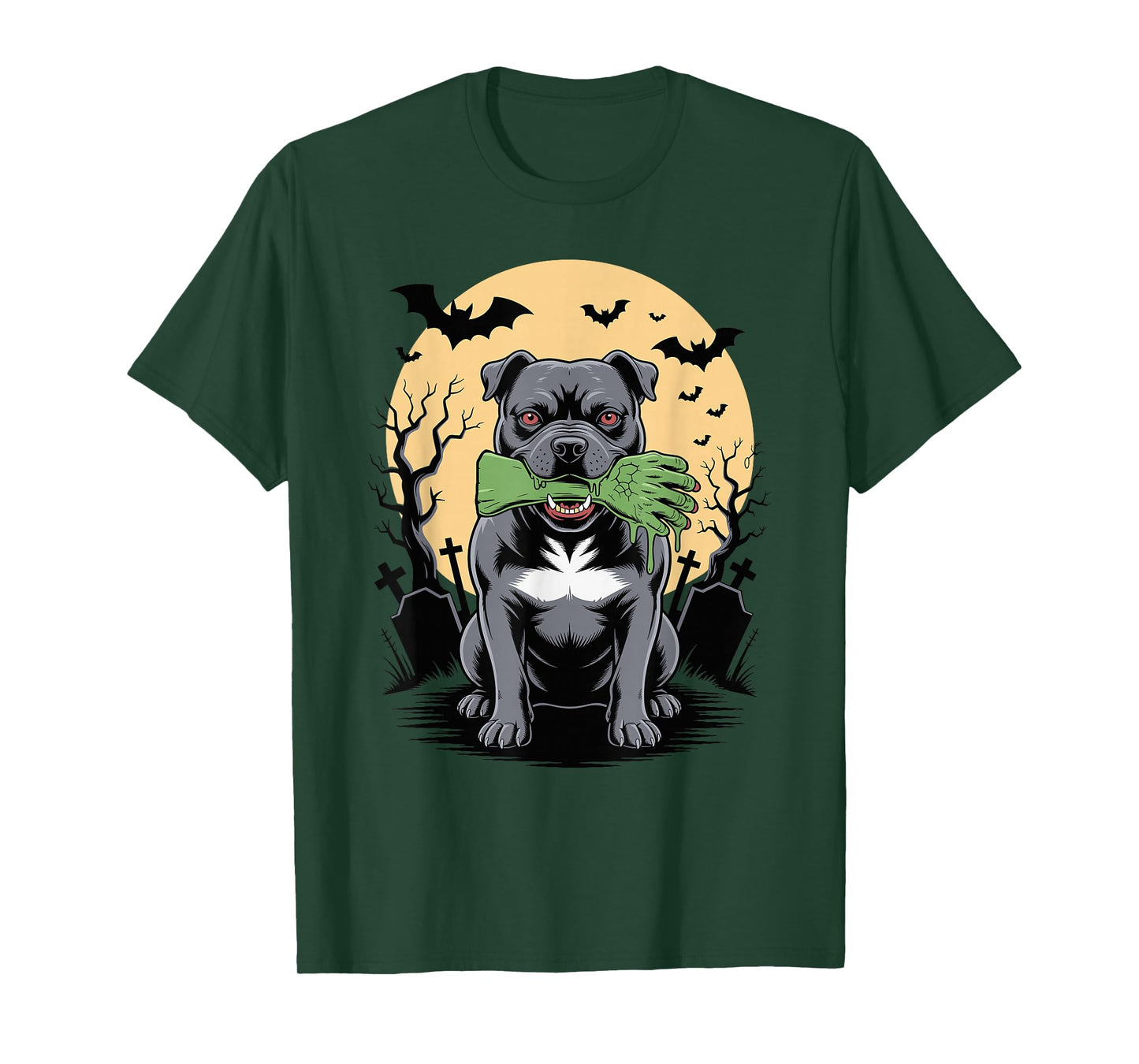 Halloween Moon Zombie Hand Staffordshire Bull Terrier Staffy T-Shirt