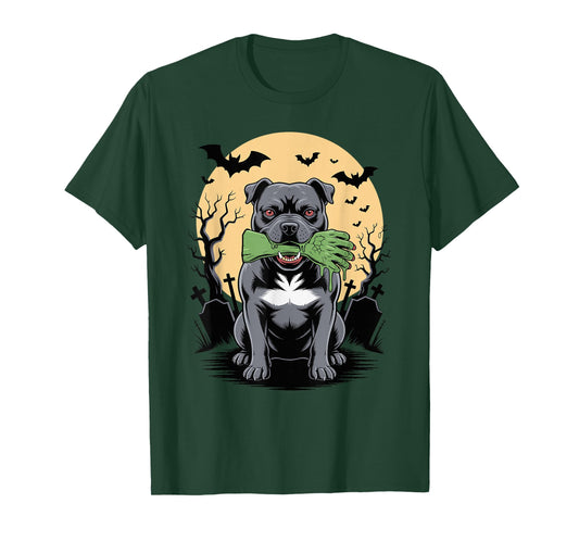 Halloween Moon Zombie Hand Staffordshire Bull Terrier Staffy T-Shirt