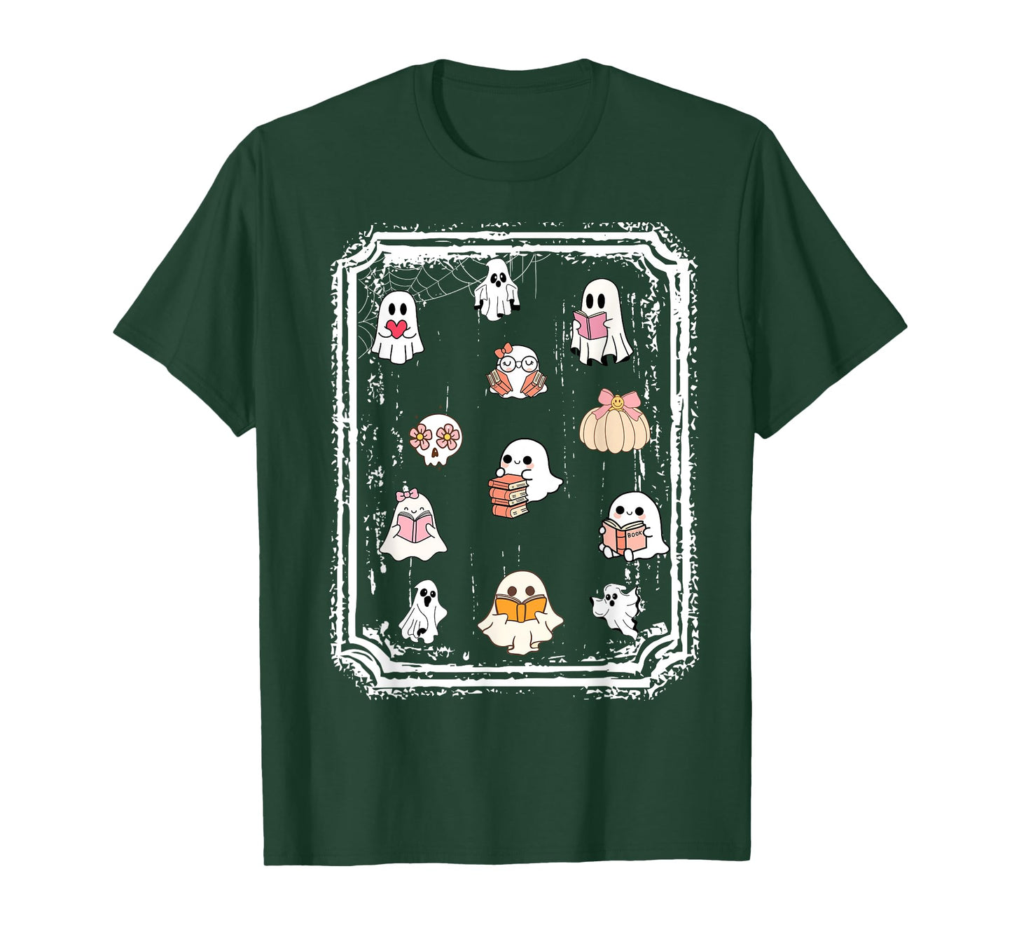 Ghost reading books Halloween vintage postage stamp T-Shirt