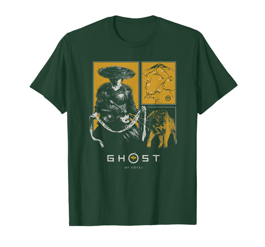 Ghost of Yotei Atsu and Wolf Portrait Panels Video Game T-Shirt