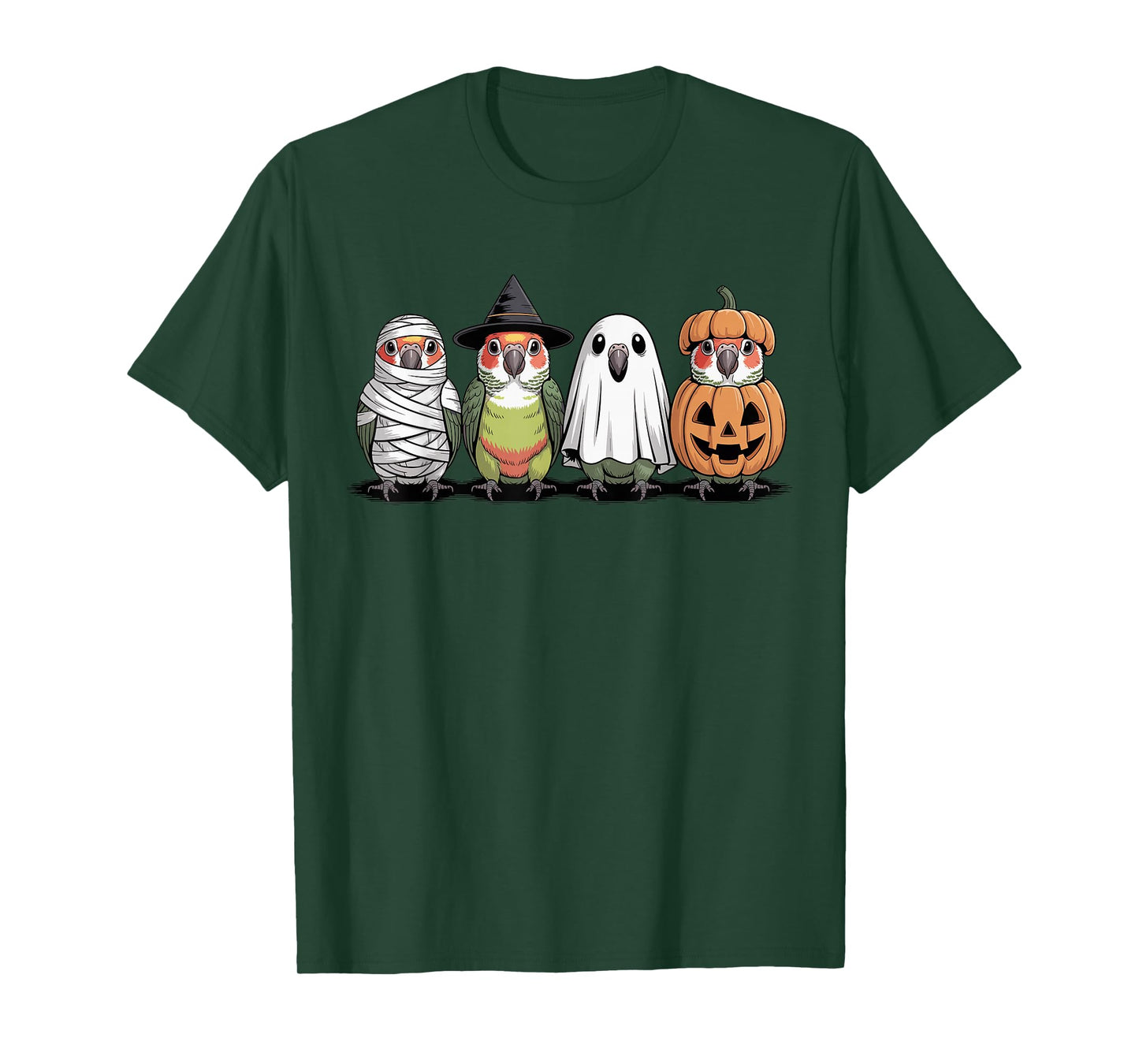 Spooky Ghost Green Cheek Conure Pumpkin Halloween Skeleton T-Shirt