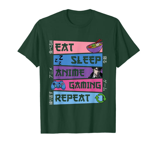 Eat Sleep Anime Gaming Repeat Otaku Anime Manga Gamer T-Shirt