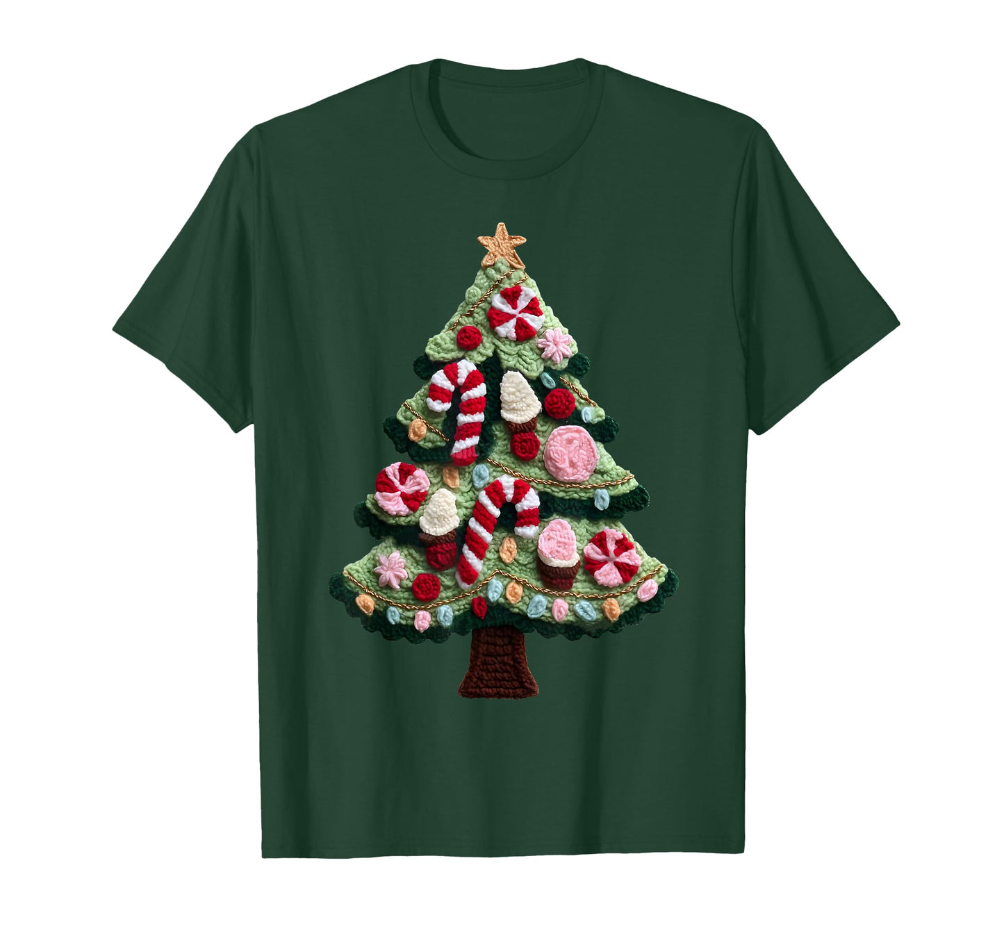 Crochet Candy Christmas Tree Funny Holiday Ugly Sweater Tee T-Shirt