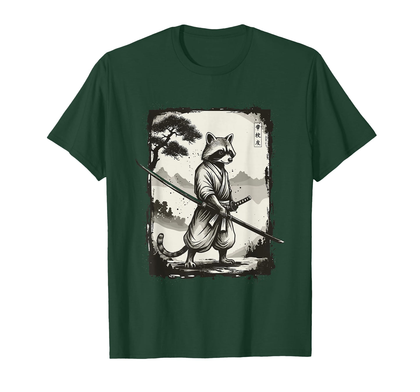 Samurai Raccoon Japanese Shirts for Men Warrior Vintage T-Shirt