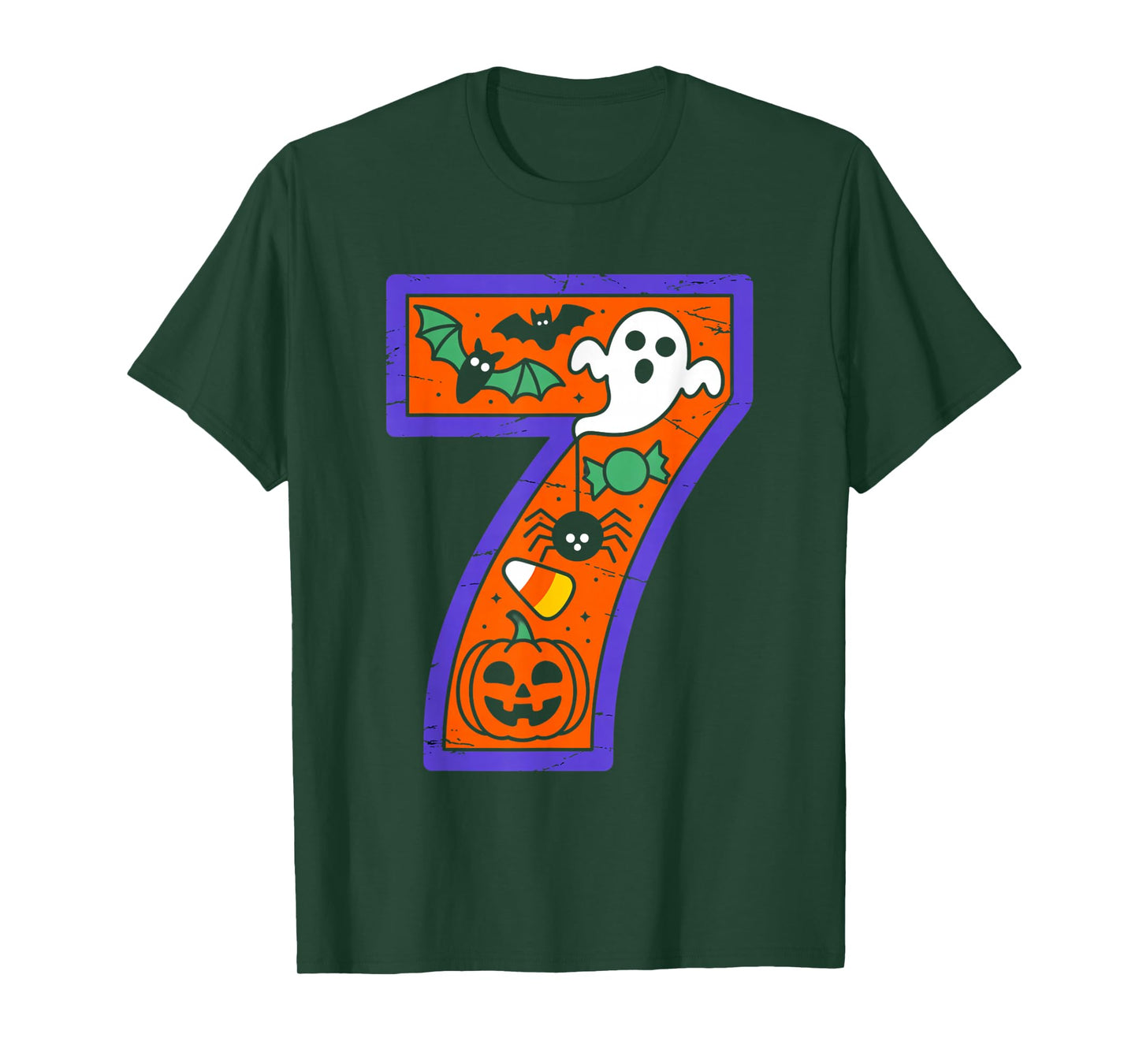 Halloween Number 7 Birthday Pumpkin Ghost Spider Candy Party T-Shirt