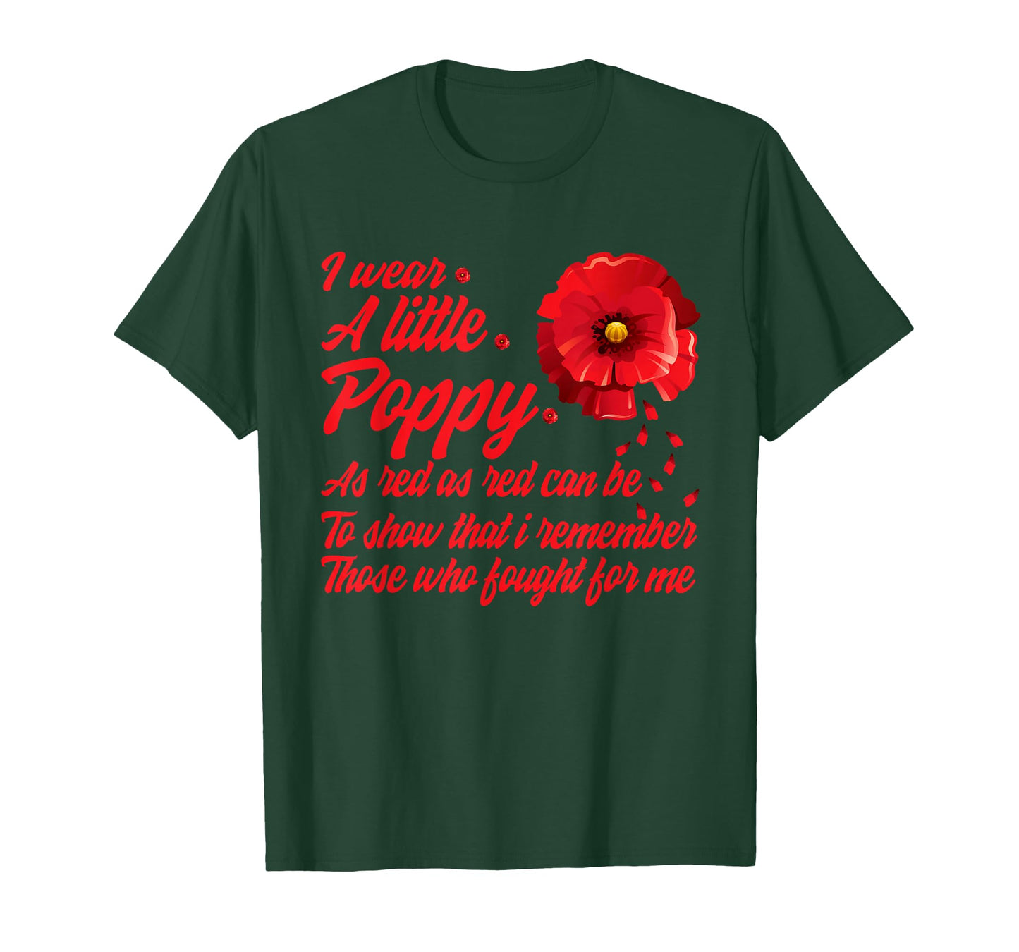 Veterans Day I Wear Red Poppy Flower Remember American USA T-Shirt Small