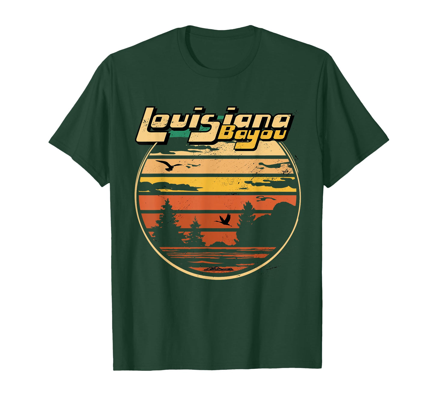 Louisiana Bayou Retro Vintage Distressed Swamp Landscape T-Shirt