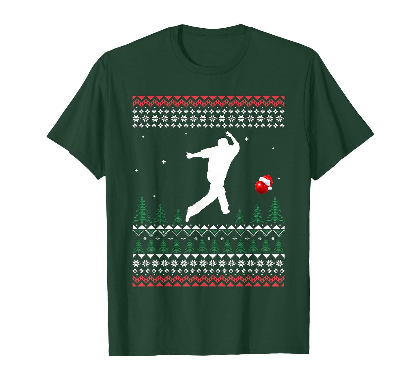 Cute Bowling Player Santa Claus Hat Ugly Christmas Sweater T-Shirt