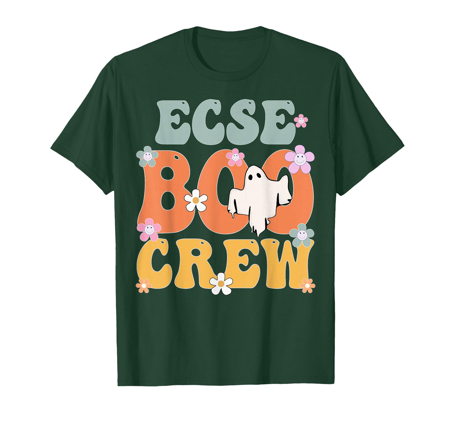 ECSE Boo Crew Ghost Retro Groovy Halloween For Women T-Shirt