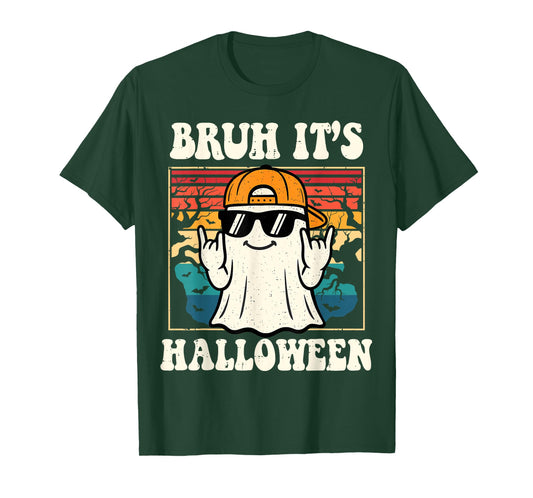 Bruh It's Halloween Funny Retro Ghost Costume Men Boys Teens T-Shirt