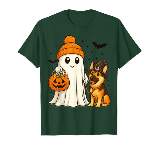 Ghost German Shepherd Dog Walking Halloween Spooky Costume T-Shirt