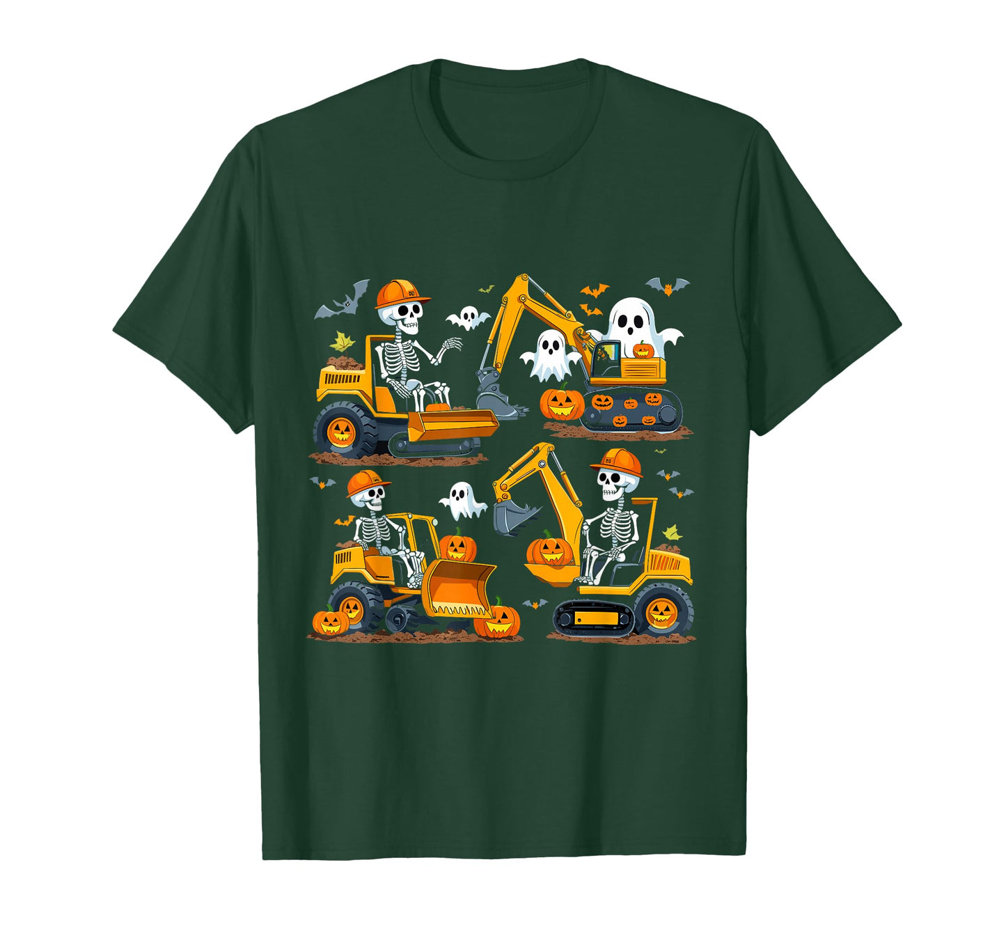 Construction Trucks Halloween Costume Spooky Excavator Ghost T-Shirt