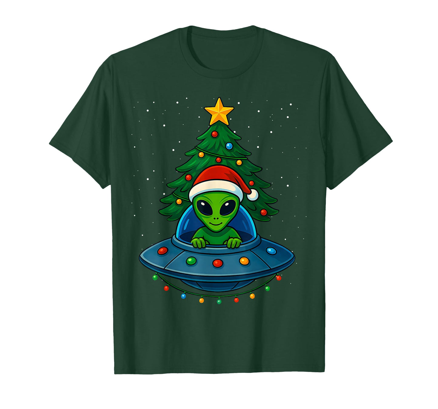 Alien Christmas Tree Xmas Lights Funny Holiday Men Boys T-Shirt