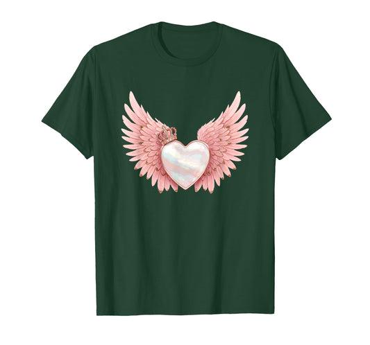 Angel Heart with Crown and Pink Wings T-Shirt