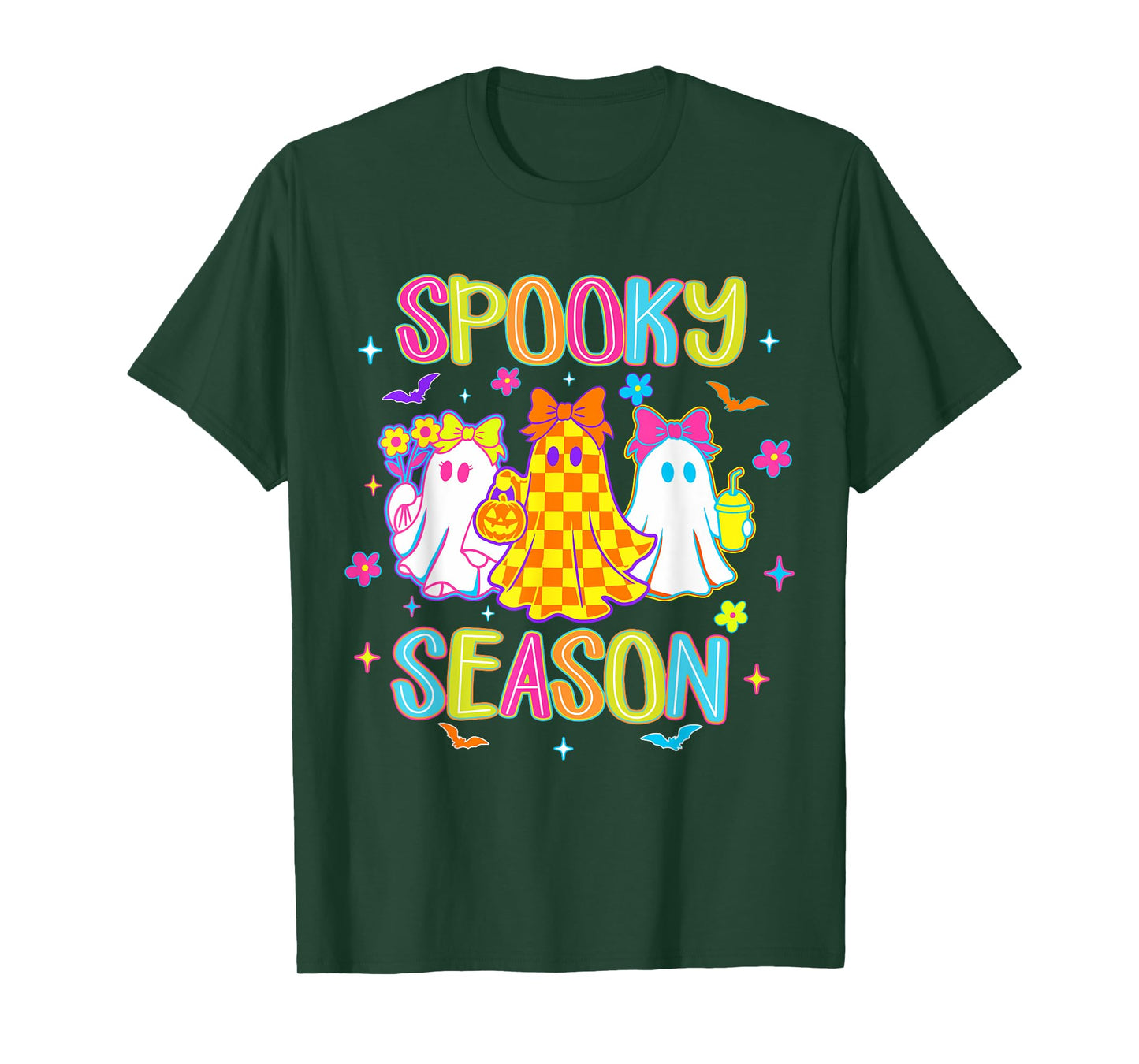Spooky Season Neon Halloween Ghost Mens Womens Kids T-Shirt