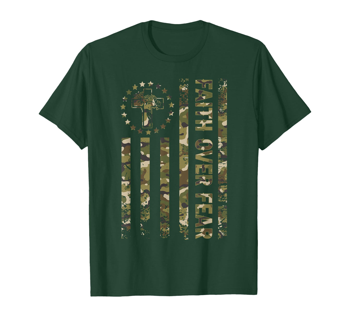 Christian Faith Over Fear Camo US Flag Patriot Men Women Kid T-Shirt