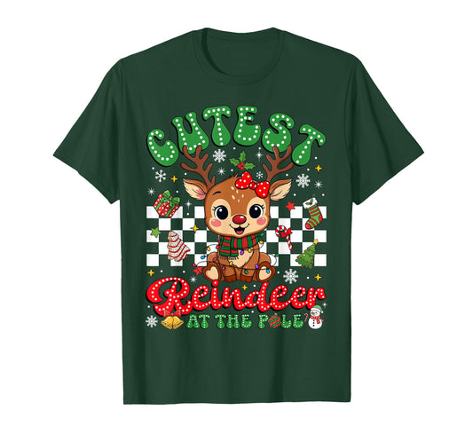 Cutest Reindeer at The Pole North Pole Christmas Girls Kids T-Shirt