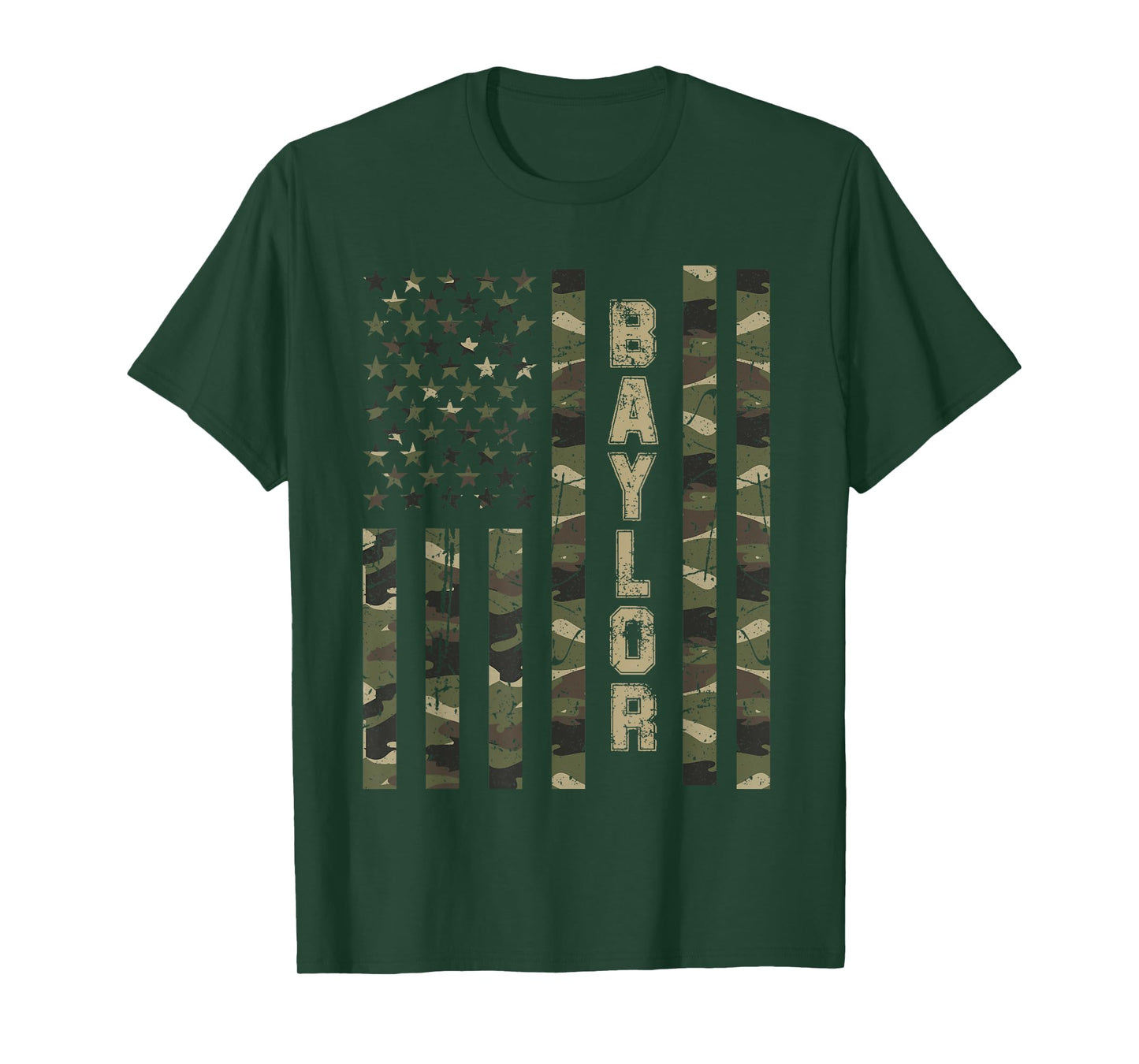 Baylor Texas United States Distressed Camo w US Flag T-Shirt