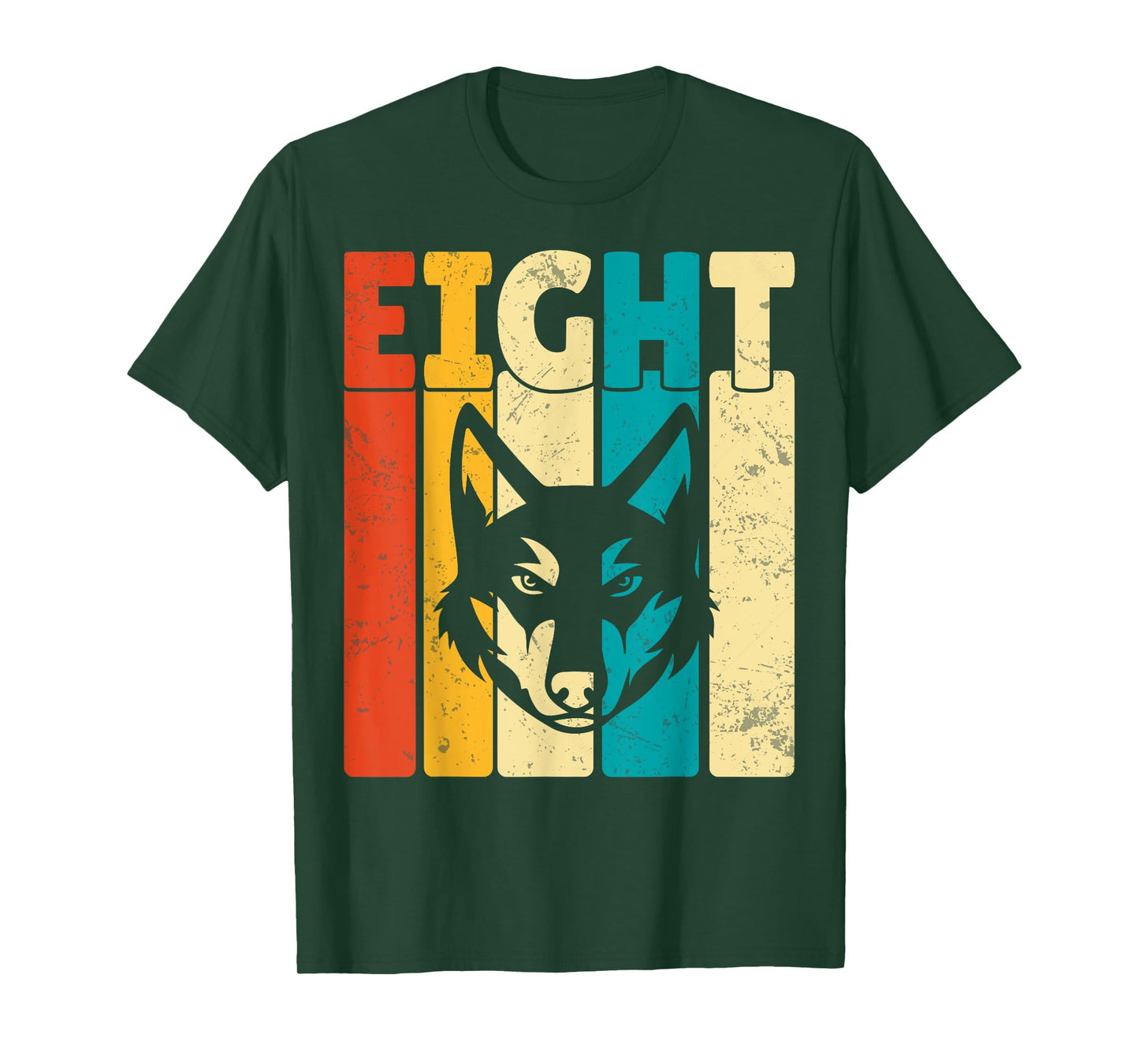 Kids Wolf Lover Eight Years Old 8th Birthday Party Retro T-Shirt