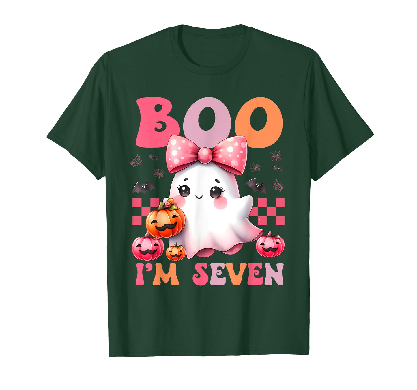 Boo I'm Seven Ghost Seventh 7th Birthday Halloween Girls T-Shirt