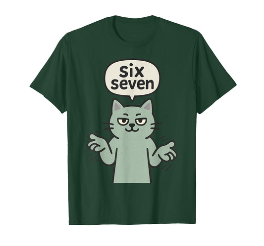 67 Six Seven 6-7 Cat - Funny Kids Gaming Brainrot Meme T-Shirt