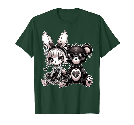 Gothic Bunny & Punk Teddy Bear Aesthetic T-Shirt