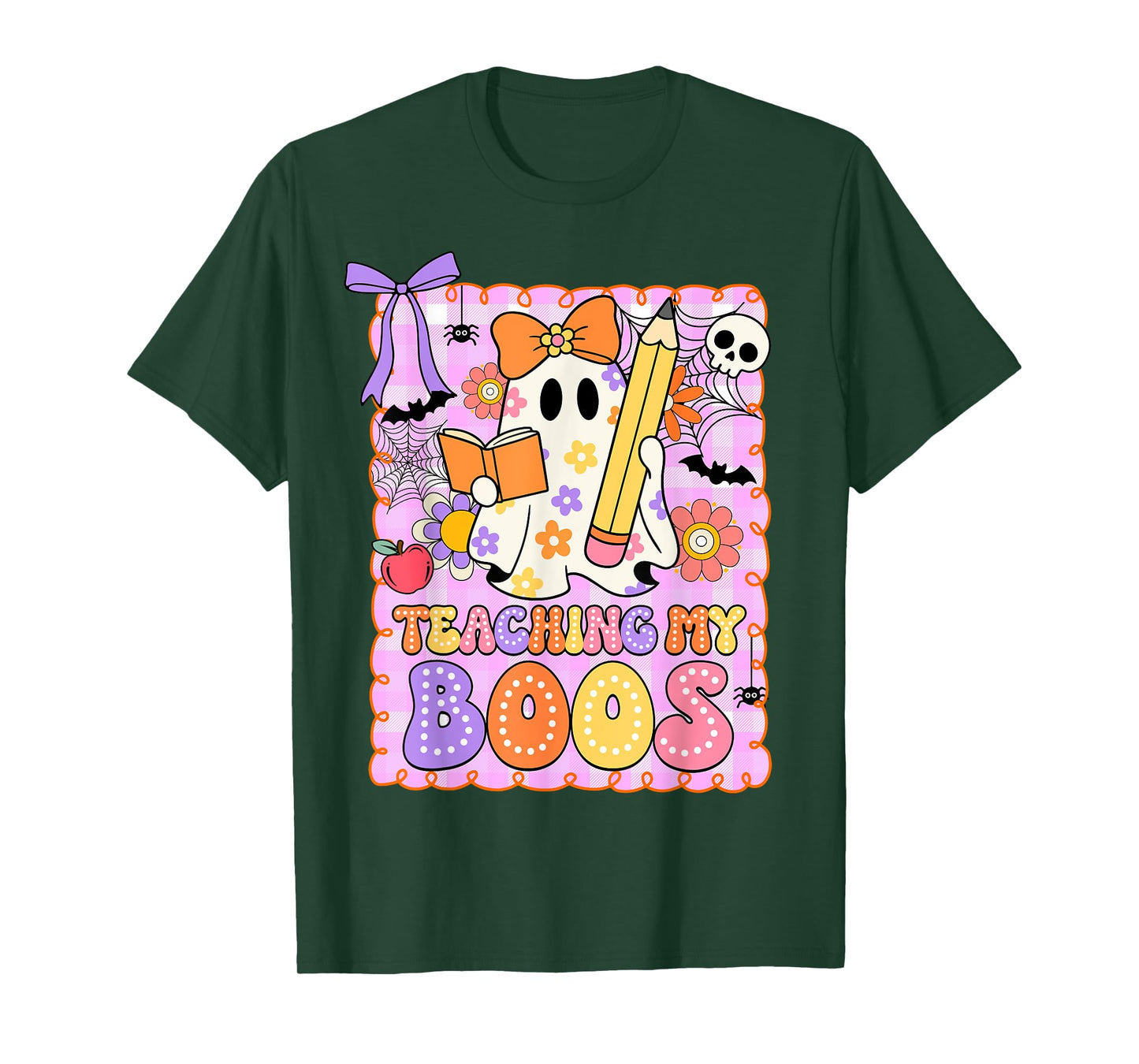 Preppy Teaching My Boos Teacher Ghost Halloween Girly Women T-Shirt