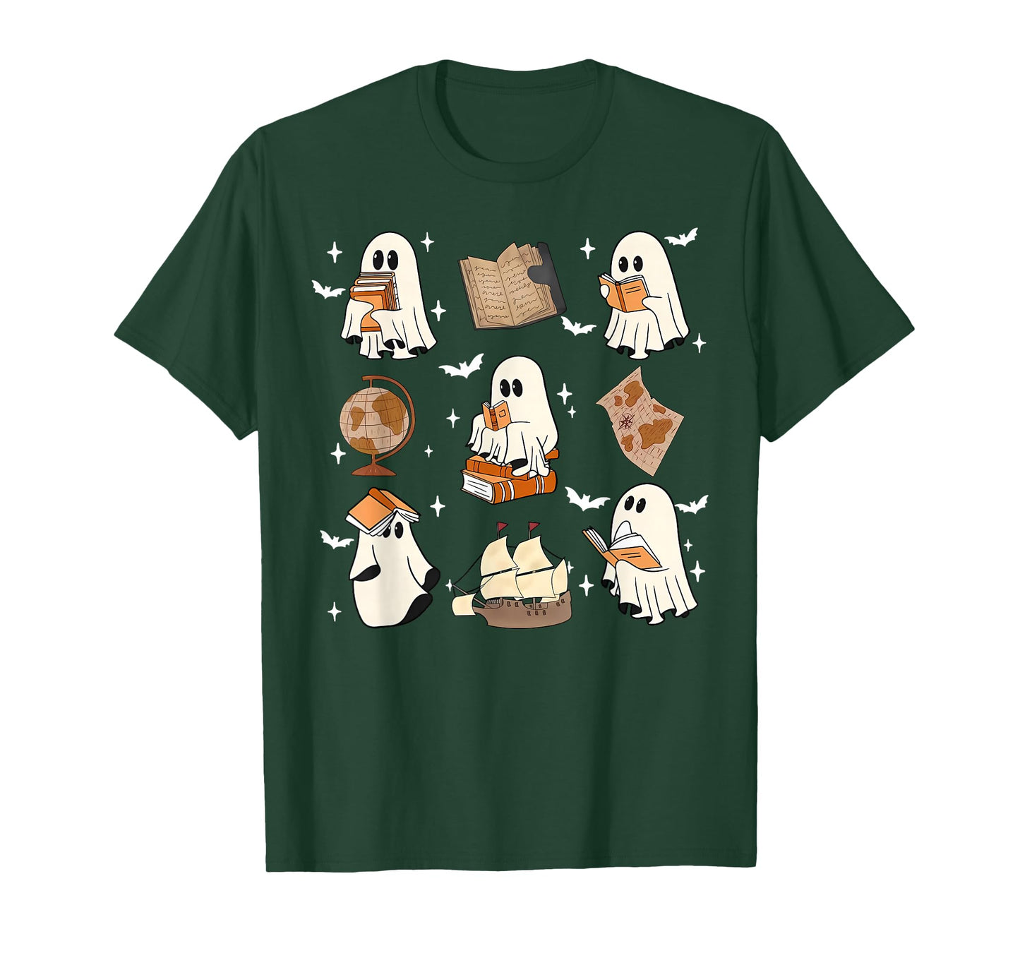Cute Ghosts Reading Book Bookworm Halloween History Teacher T-Shirt