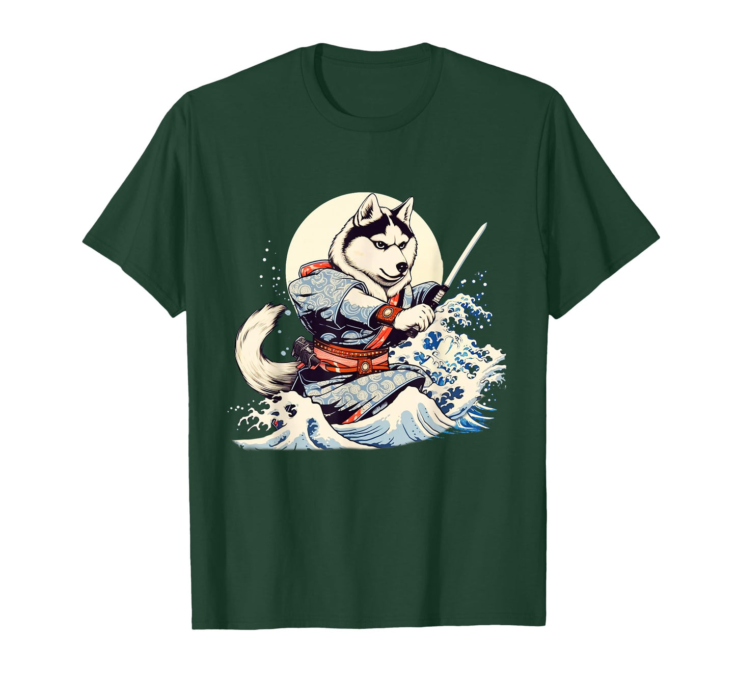 Siberian Husky Dog Japanese Grand Wave Ukiyoe Art Ninja T-Shirt