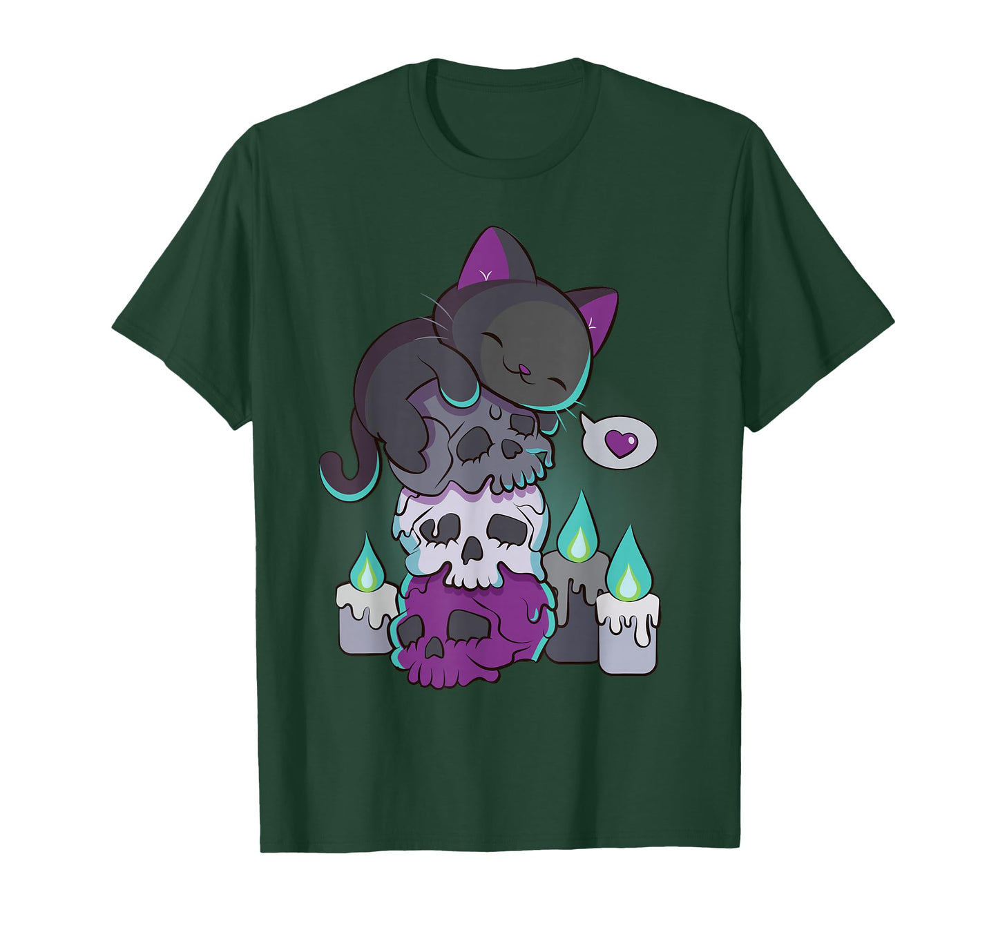 Asexual Pride Cute Black Cat on Skulls Kawaii Goth Aesthetic T-Shirt