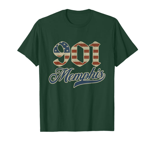 Vintage Memphis 901 Area Code Patriot USA American Flag T-Shirt