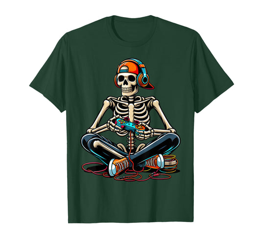 Halloween Skeleton Gamer Video Gaming Boys Men Kids T-Shirt