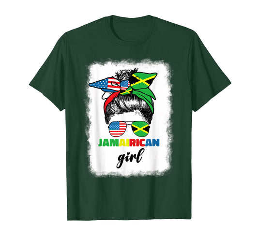 Half American Jamaican America Jamaica Flag JamaiRican Girl T-Shirt