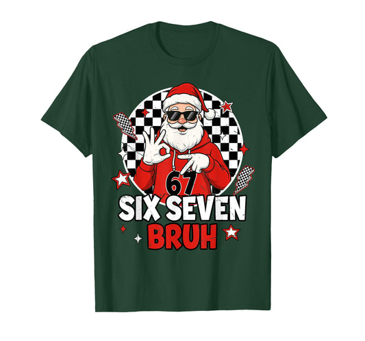 Funny 67 Meme Six Seven Christmas Bruh Santa Kids Boys Men T-Shirt