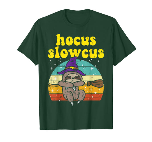 Hocus Slowcus Witch Sloth Retro Cute Animal Halloween Women T-Shirt