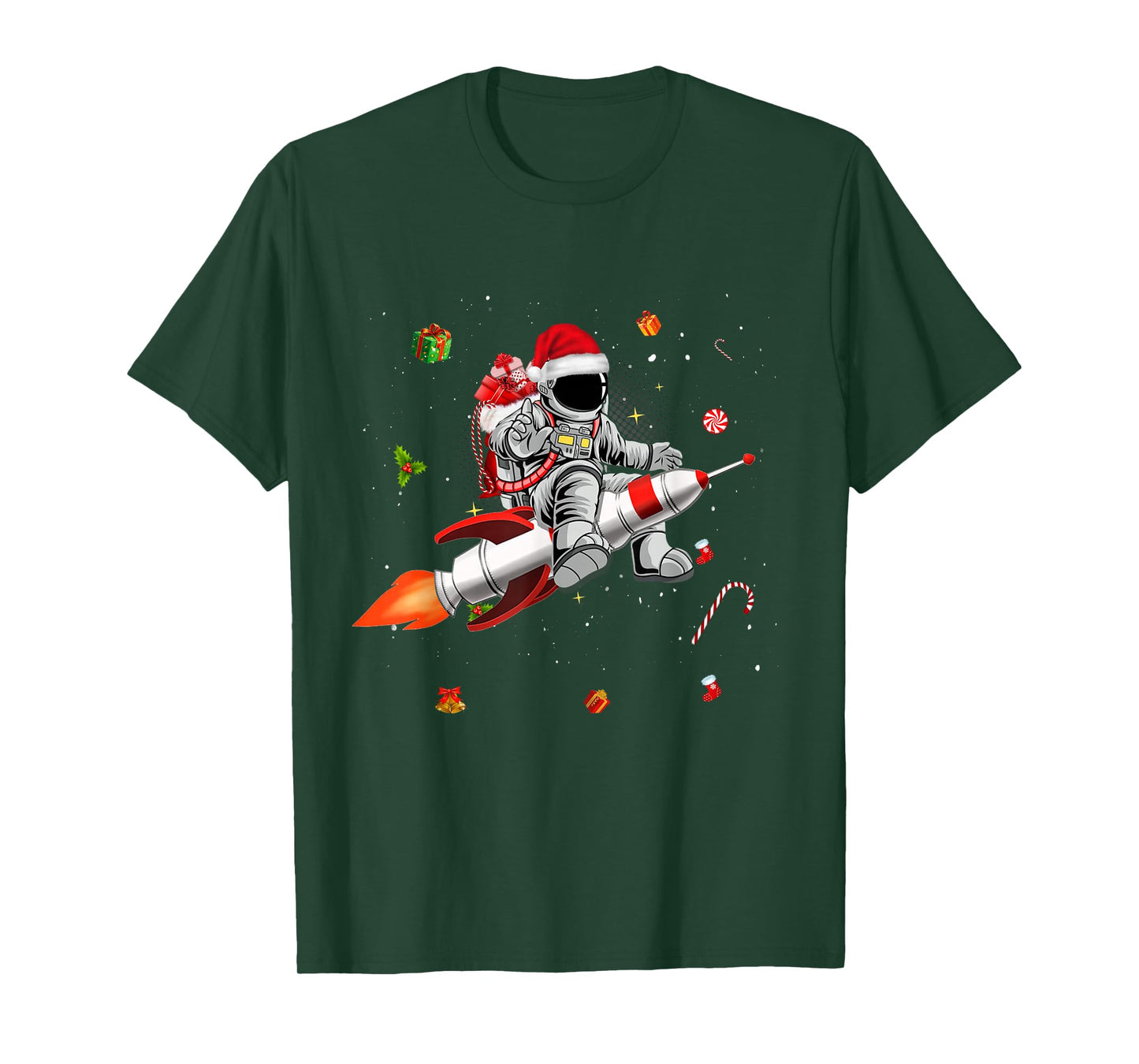 Astronaut Santa Riding Rocket Ship Planets Space Moon Galaxy T-Shirt