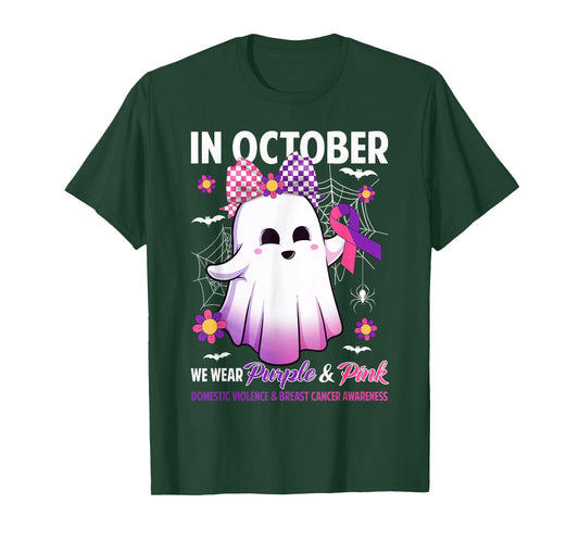 October We Wear Purple Pink Domestic Violence Breast Cancer T-Shirt