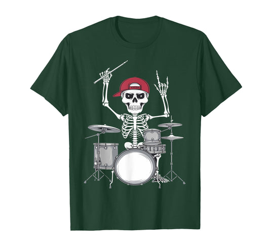 Skeleton Drummer Halloween Costume Playing Drums Boys Men T-Shirt