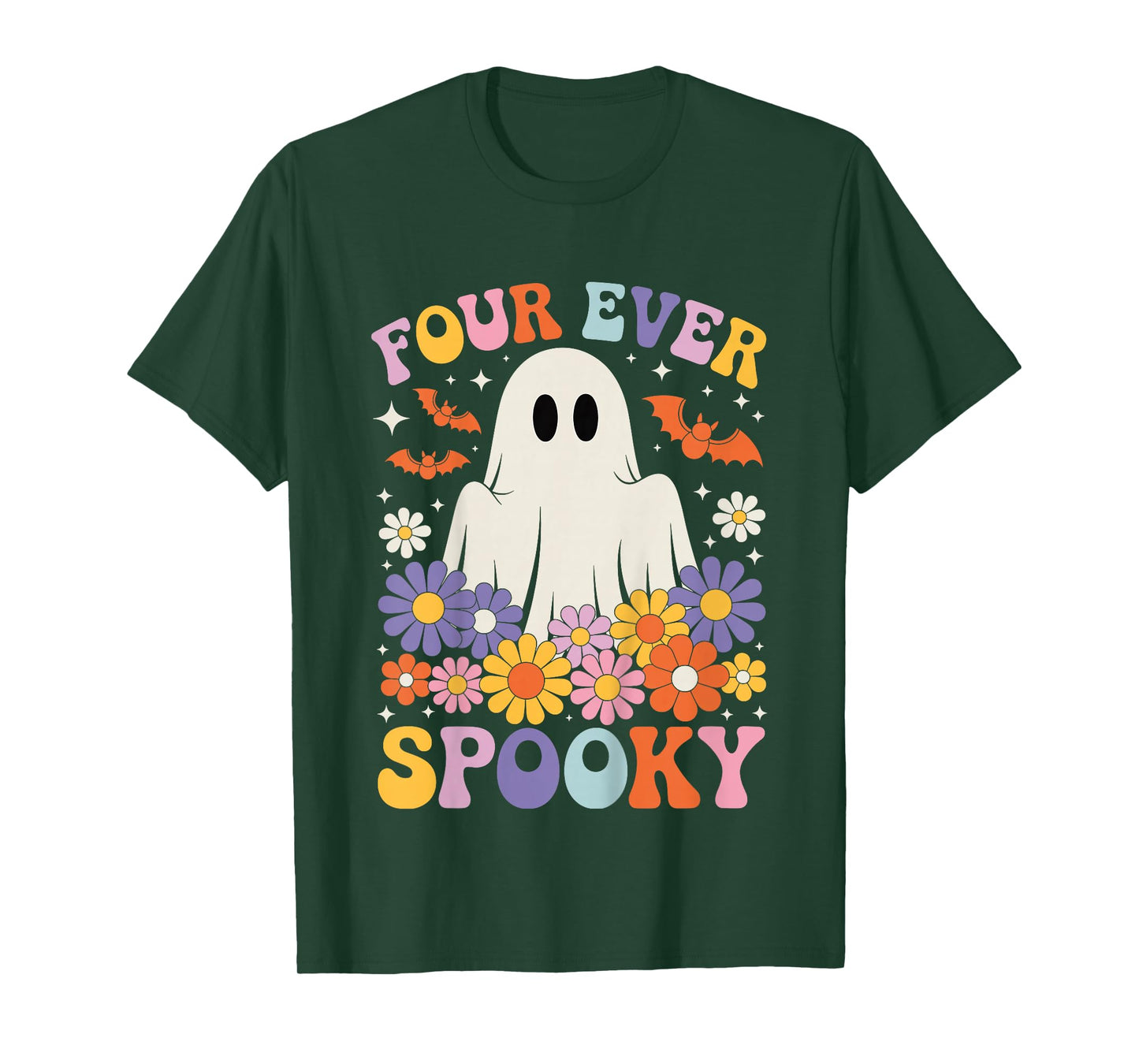 Kids Four Ever Spooky Ghost Girls Halloween 4th Birthday Party T-Shirt