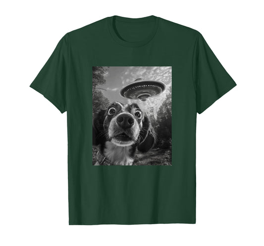 Dog UFO Meme - Funny Dog Selfie with UFO Men Women Kids T-Shirt