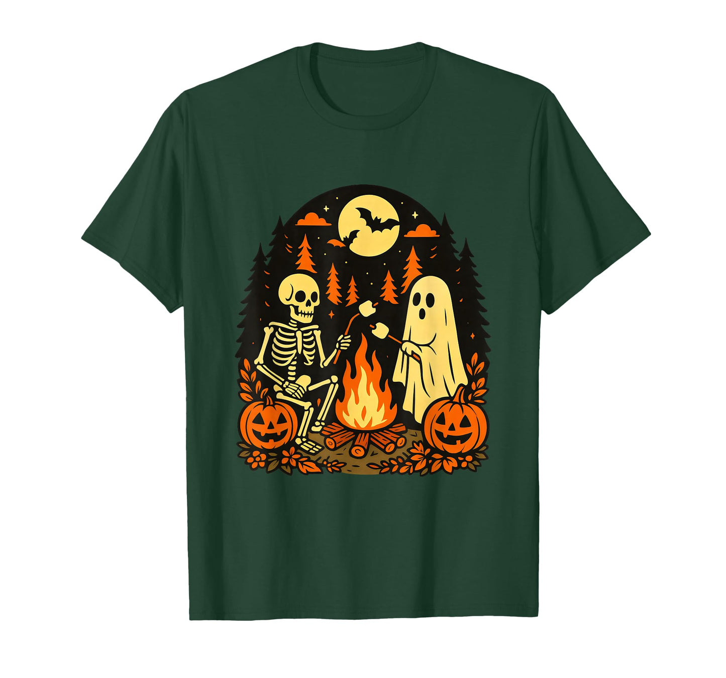 Halloween Spooky Skeleton and Ghost Campfire Vintage T-Shirt