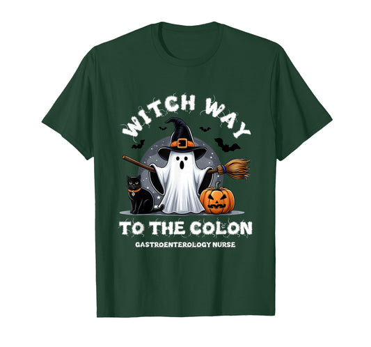 Gastroenterology Nurse Witch Way To The Colon Surprise Ghost T-Shirt