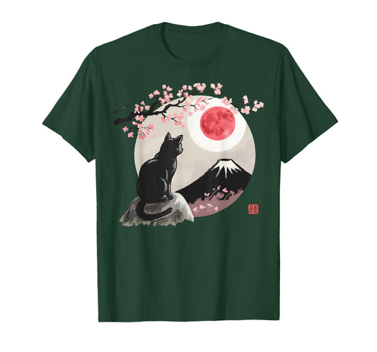 Cat Moon Cherry Blossom T-Shirt
