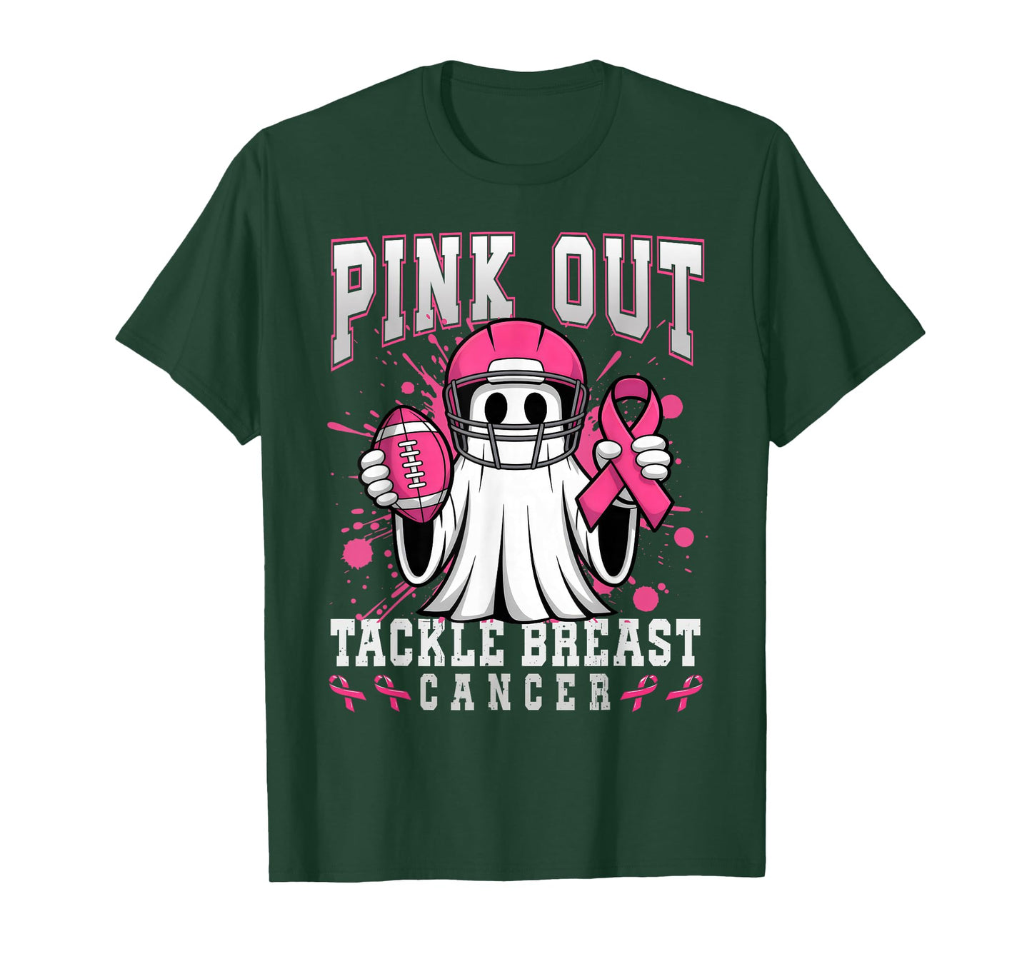 Cute Ghost Pink Out Tackle Breast Cancer Awareness Football T-Shirt