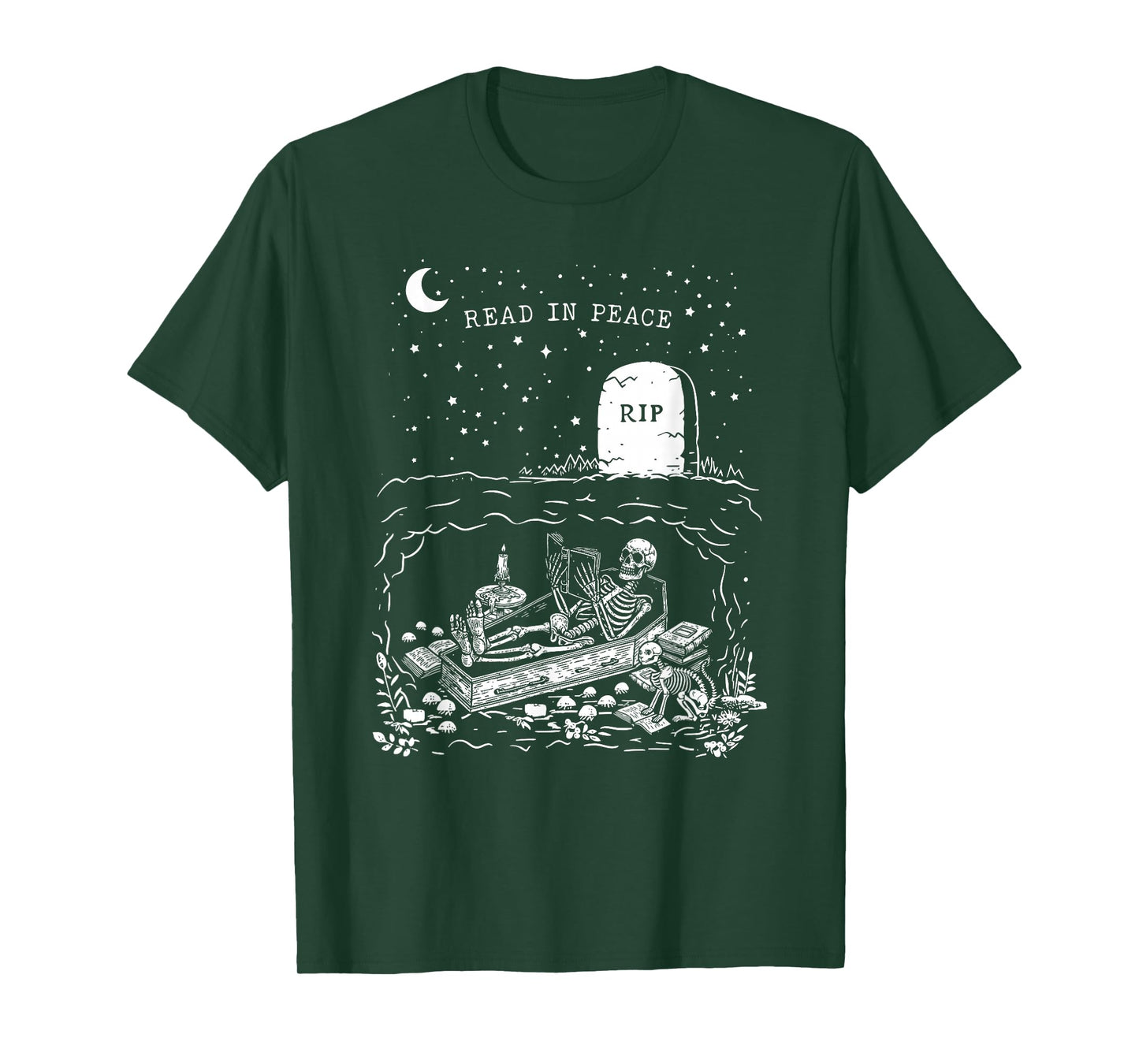 Read In Peace Skeleton Halloween Book Reading Spooky Teacher T-Shirt