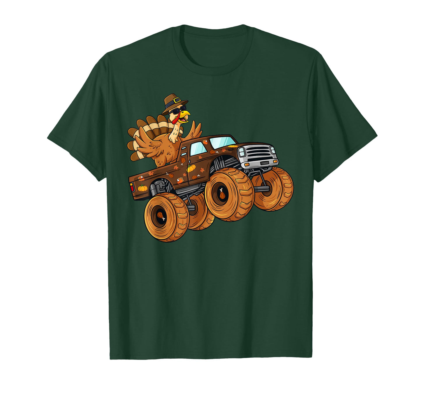 Thanksgiving Turkey Riding Monster Truck Boys Kids T-Shirt