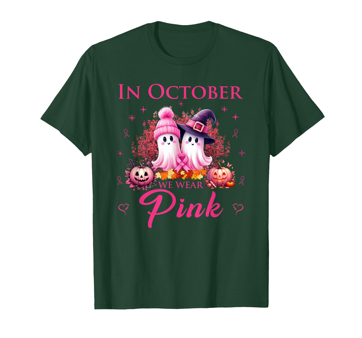 In October We Wear Pink Ghost Breast Cancer Awareness T-Shirt