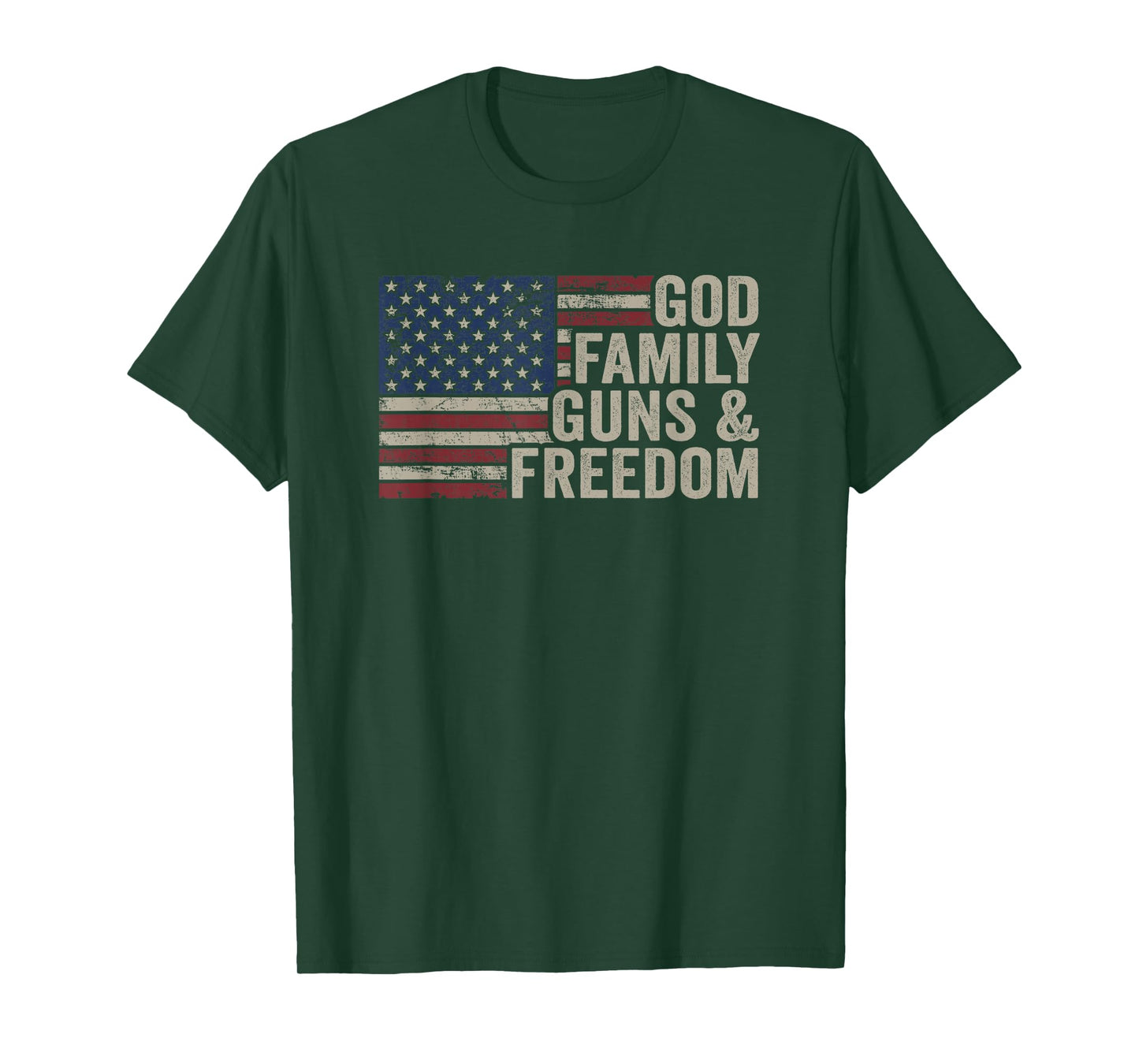 GOD Family Guns & Freedom - Pro Gun Vintage USA Flag T-Shirt