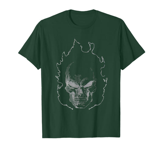 Marvel Ghost Rider Flaming Skull 90s Grayscale T-Shirt