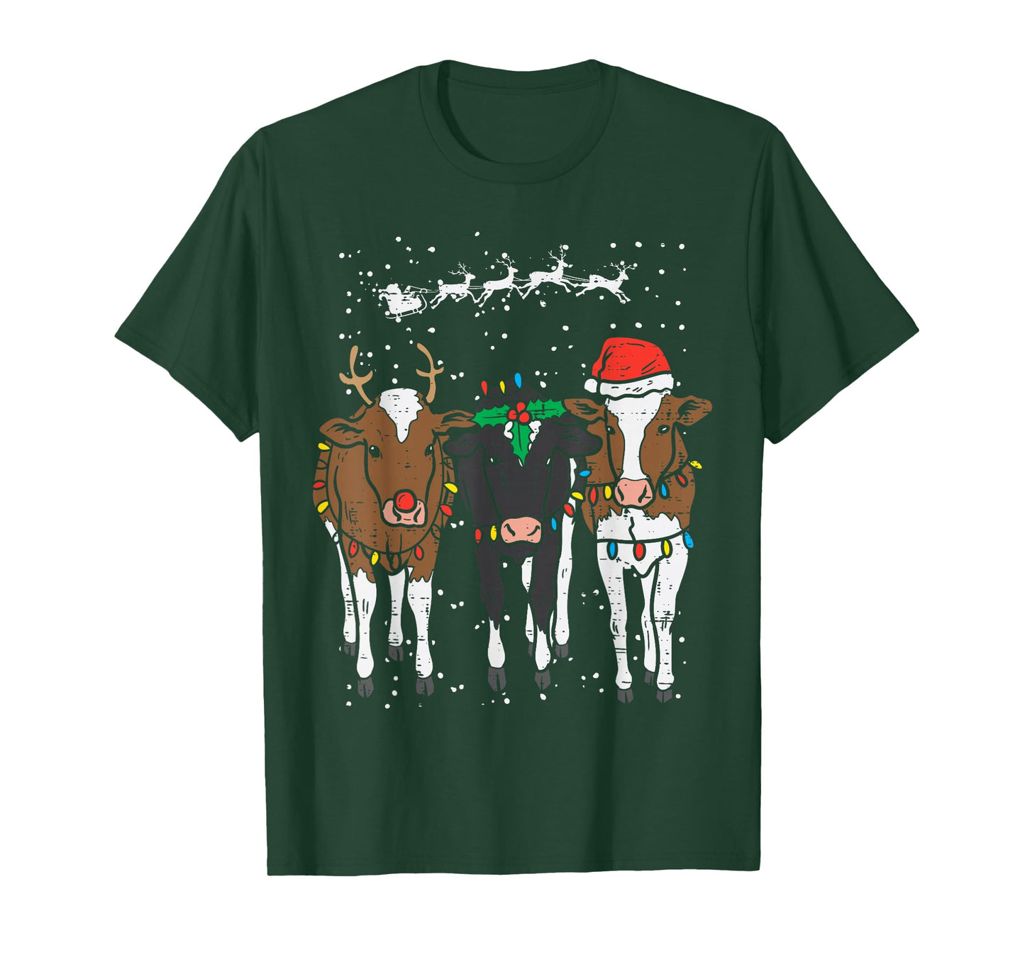 Reindeer Santa Cows Funny Farm Christmas Animal Lover PJ T-Shirt